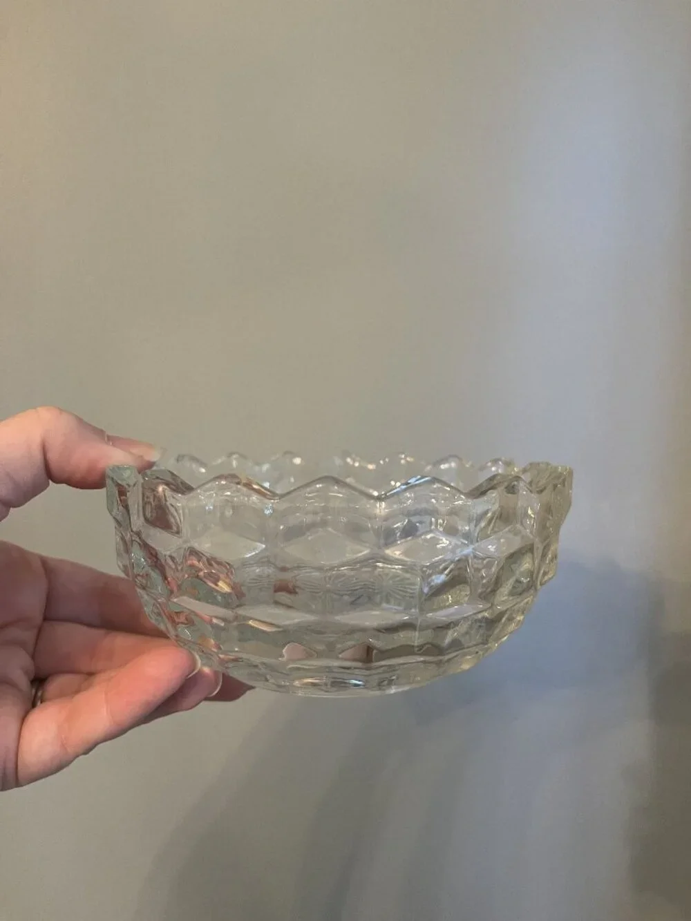 1970 Homco Clear Round Thick Heavy Cube Design Sawtooth Rim Glass Bowl (2 1/4 In